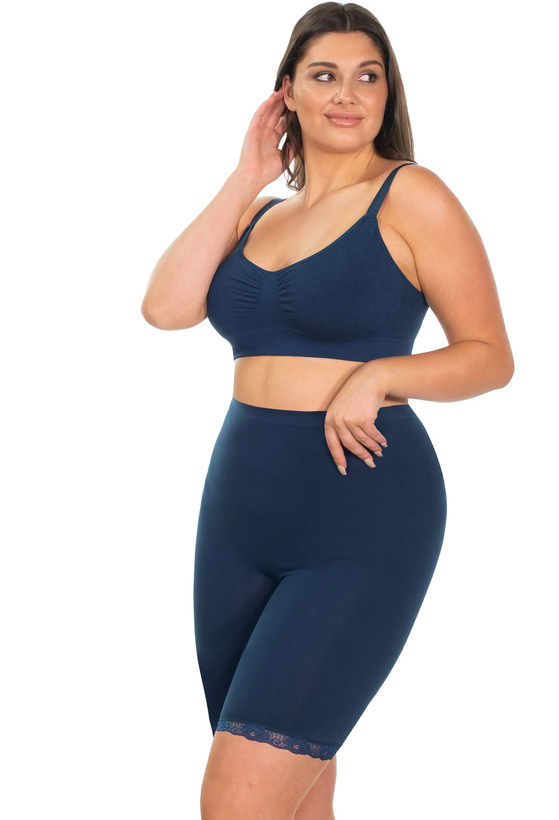 Anti Chafing High Rise Long Cotton Rich Shorts | Pacific Blue - Image 2