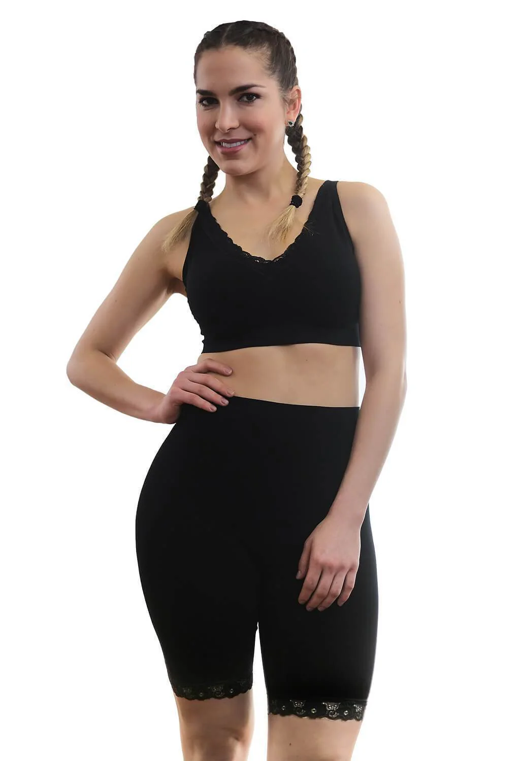 High Rise Long Cotton Rich Thermal Shorts - 3 Pack - Image 6