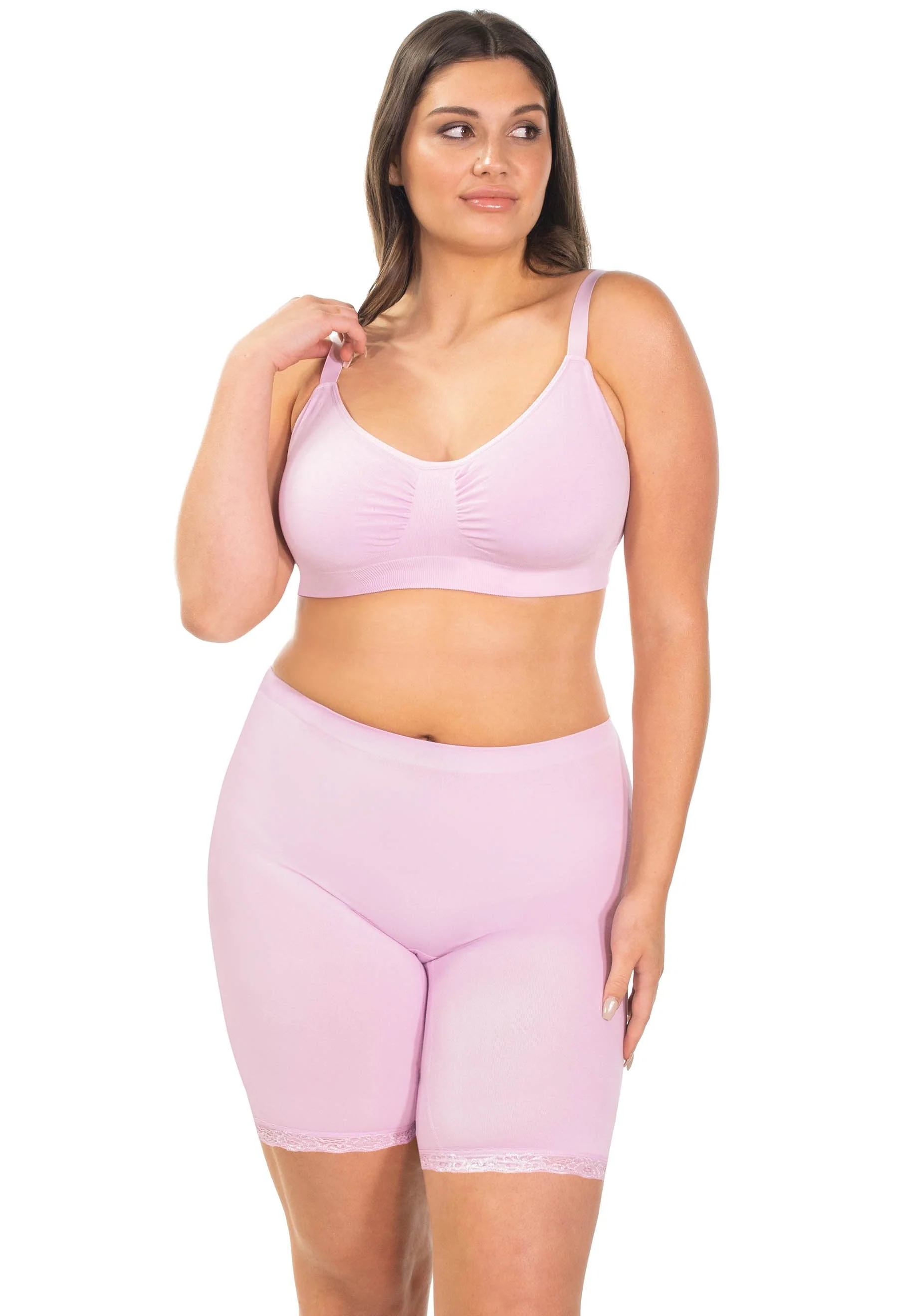 Anti Chafing Lace Midi Cotton Rich Shorts | Lilac Snow - Image 2