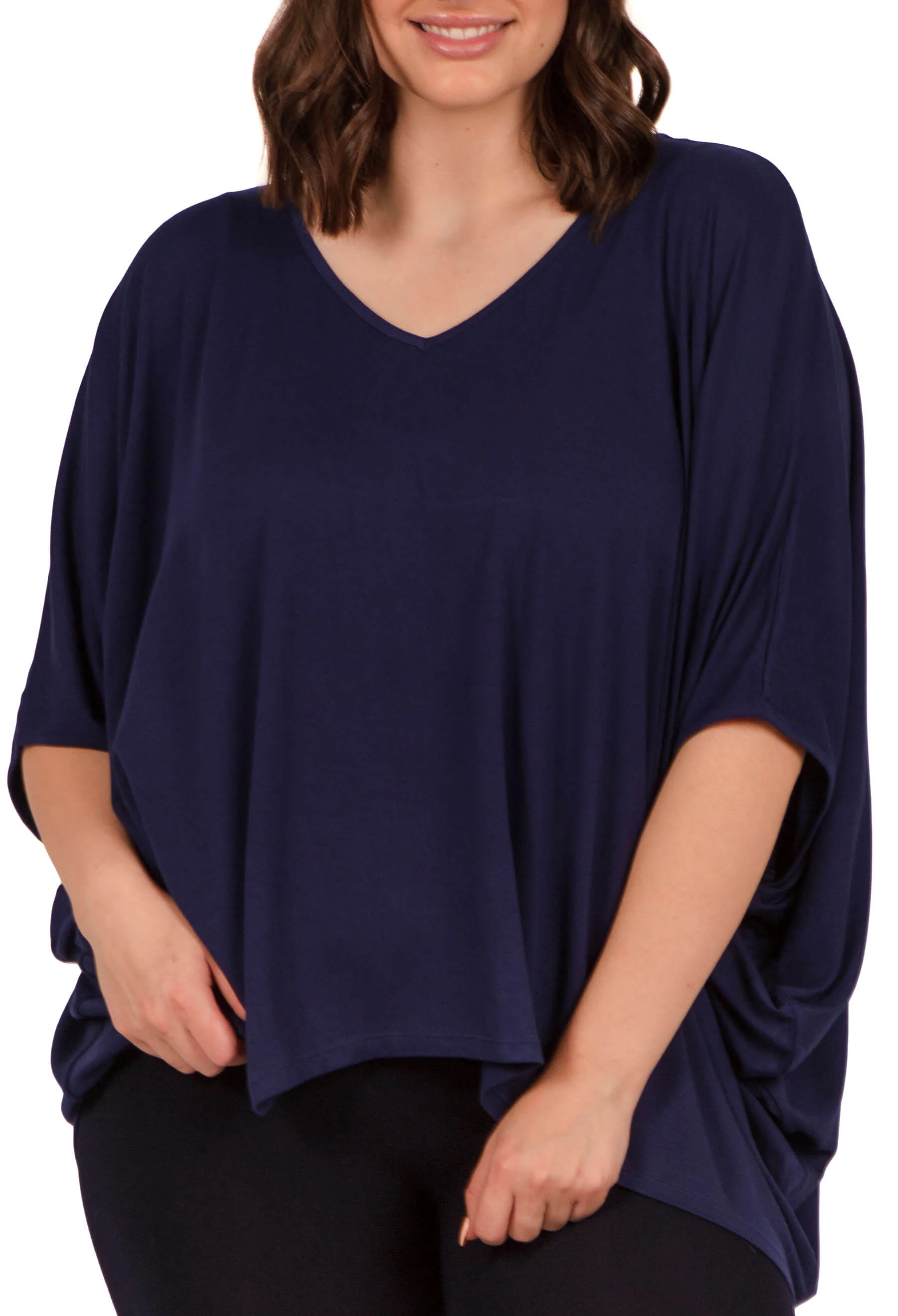 Bamboo V Neck Draped Short Sleeve Top - 2 PACK - Image 3