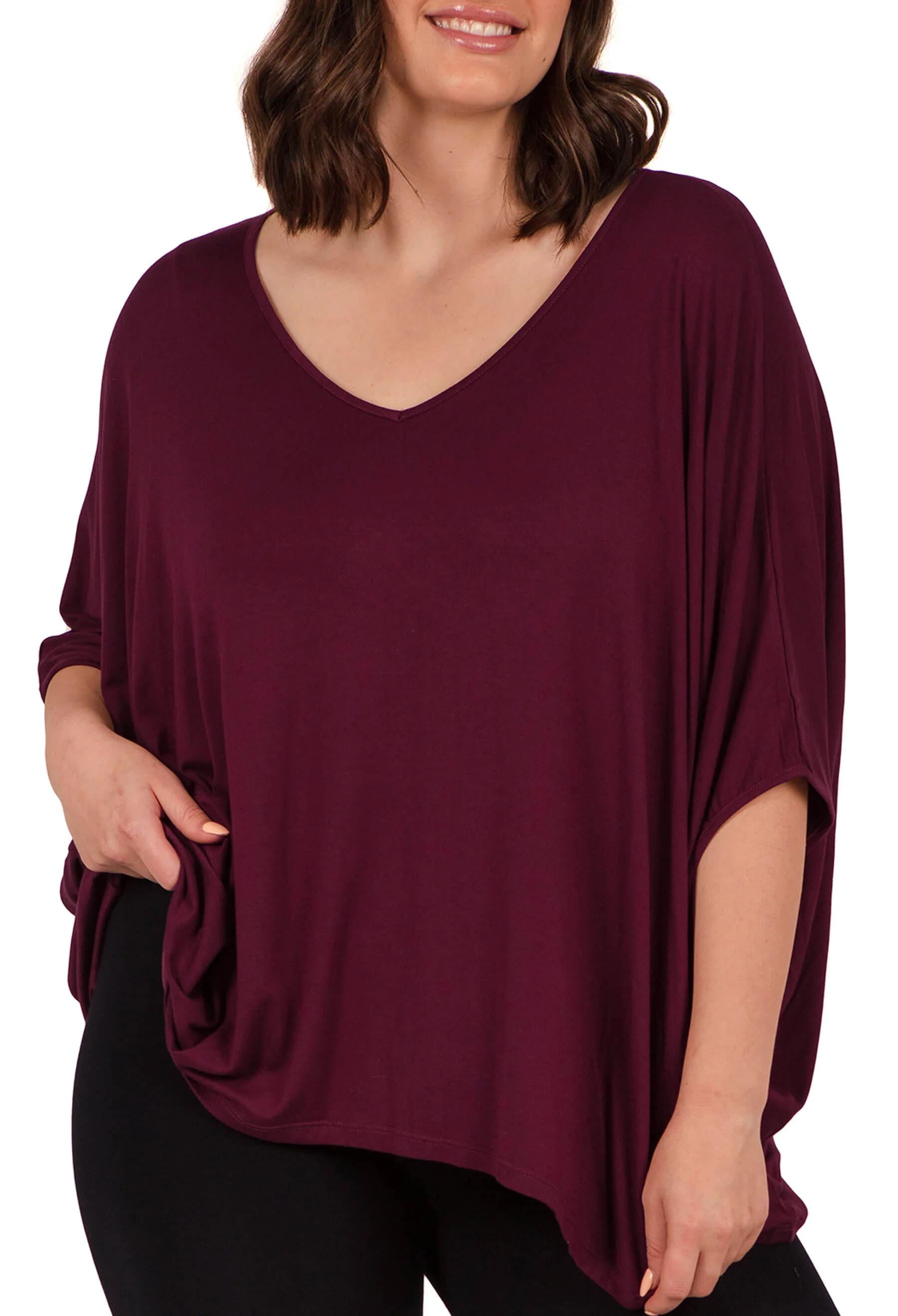 Bamboo V Neck Draped Short Sleeve Top - 2 PACK - Image 6