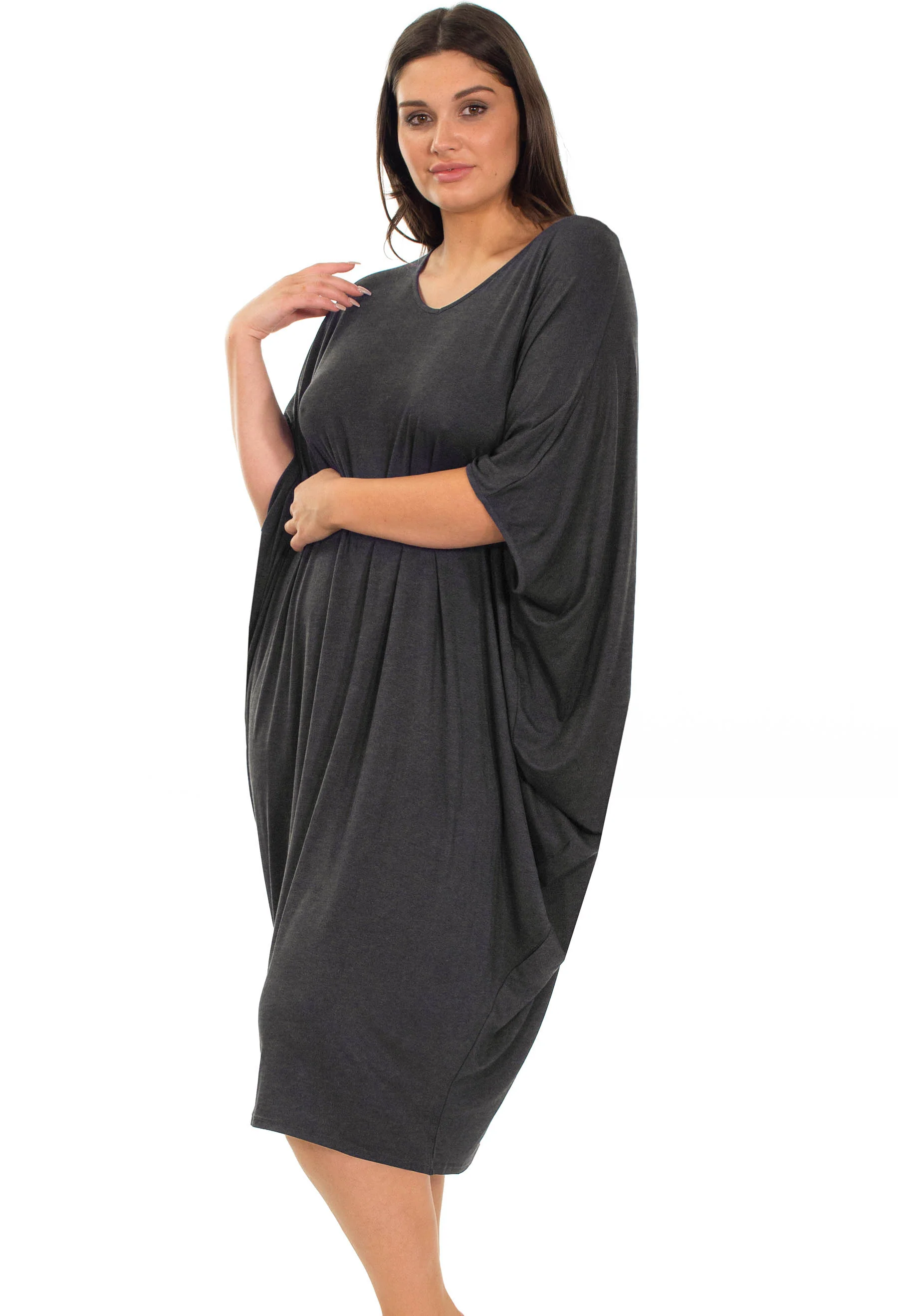 Bamboo V Neck Draped Dress - Image 12