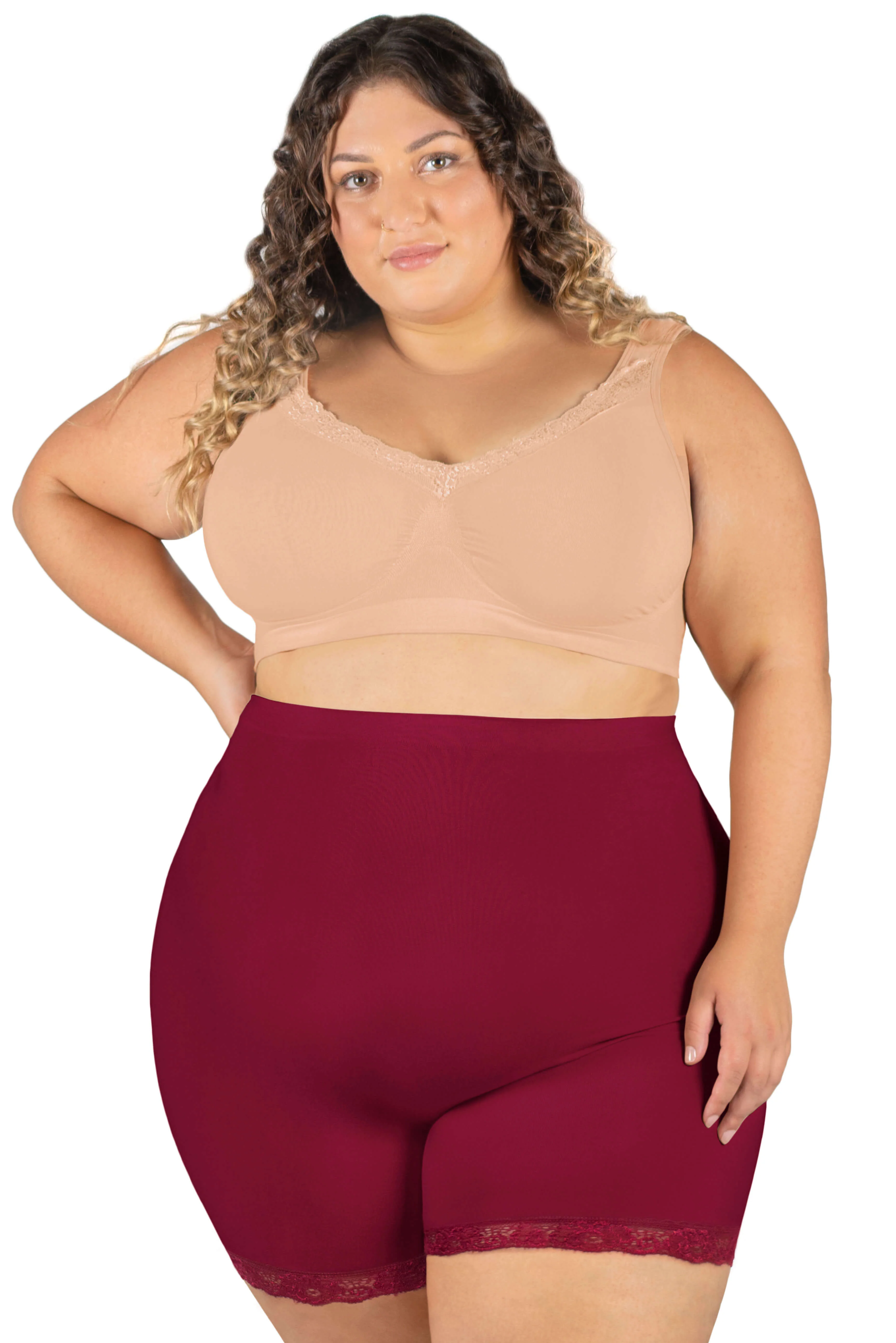 Curvy Anti Chafing High Rise Petite Cotton Rich Shorts - Image 2