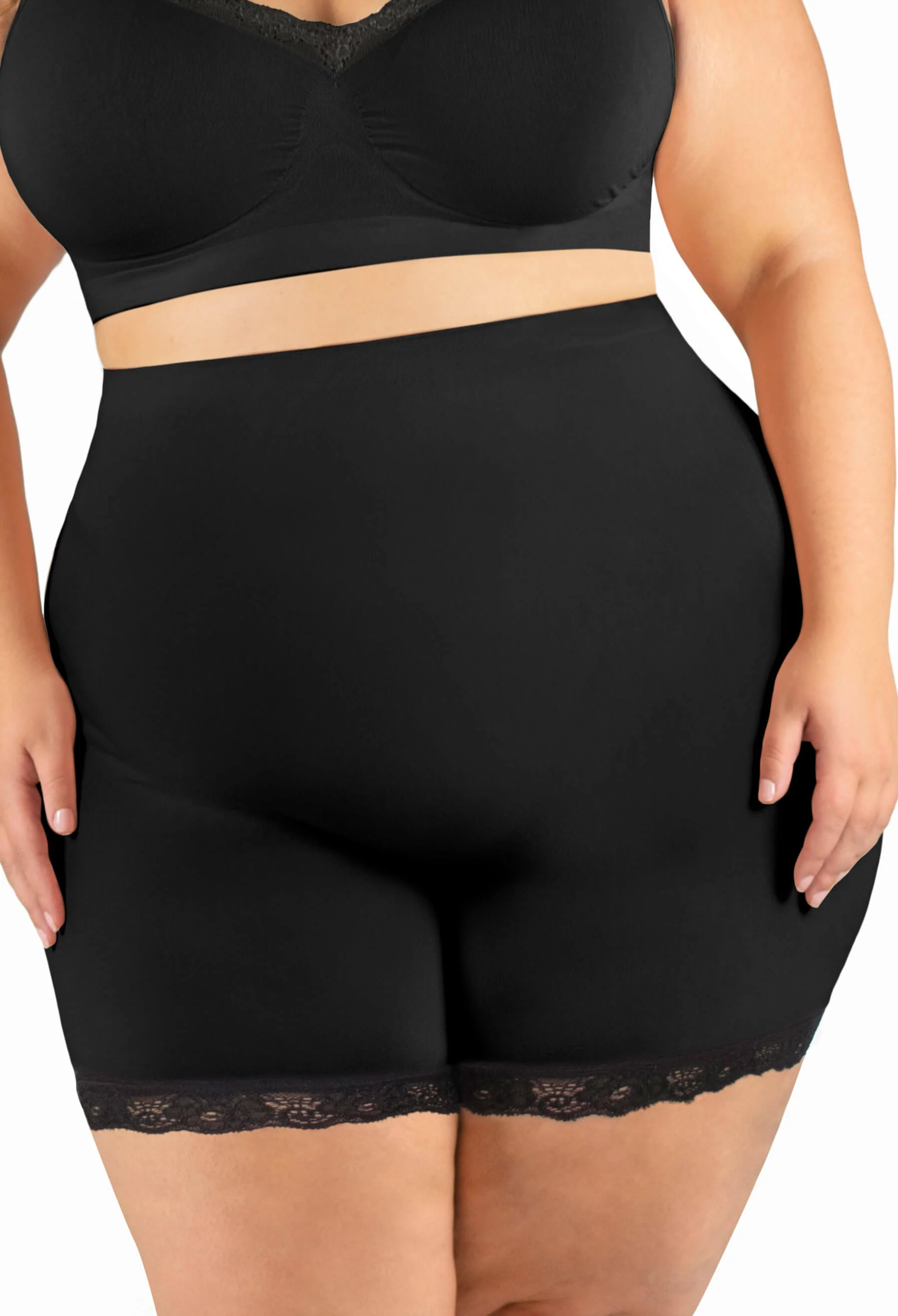 Curvy Anti Chafing High Rise Petite Cotton Rich Shorts - Image 3