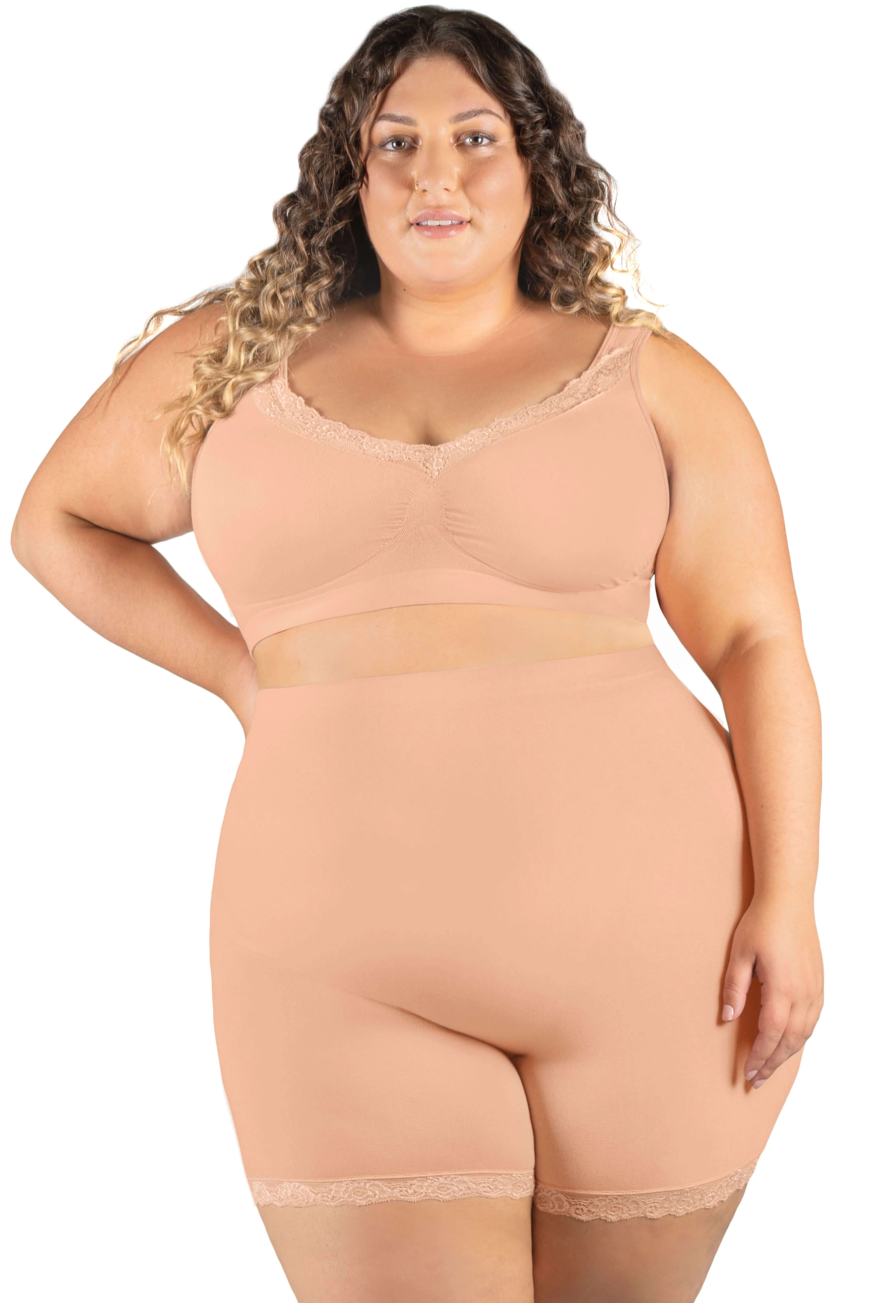Curvy Anti Chafing High Rise Petite Cotton Rich Shorts - Image 9
