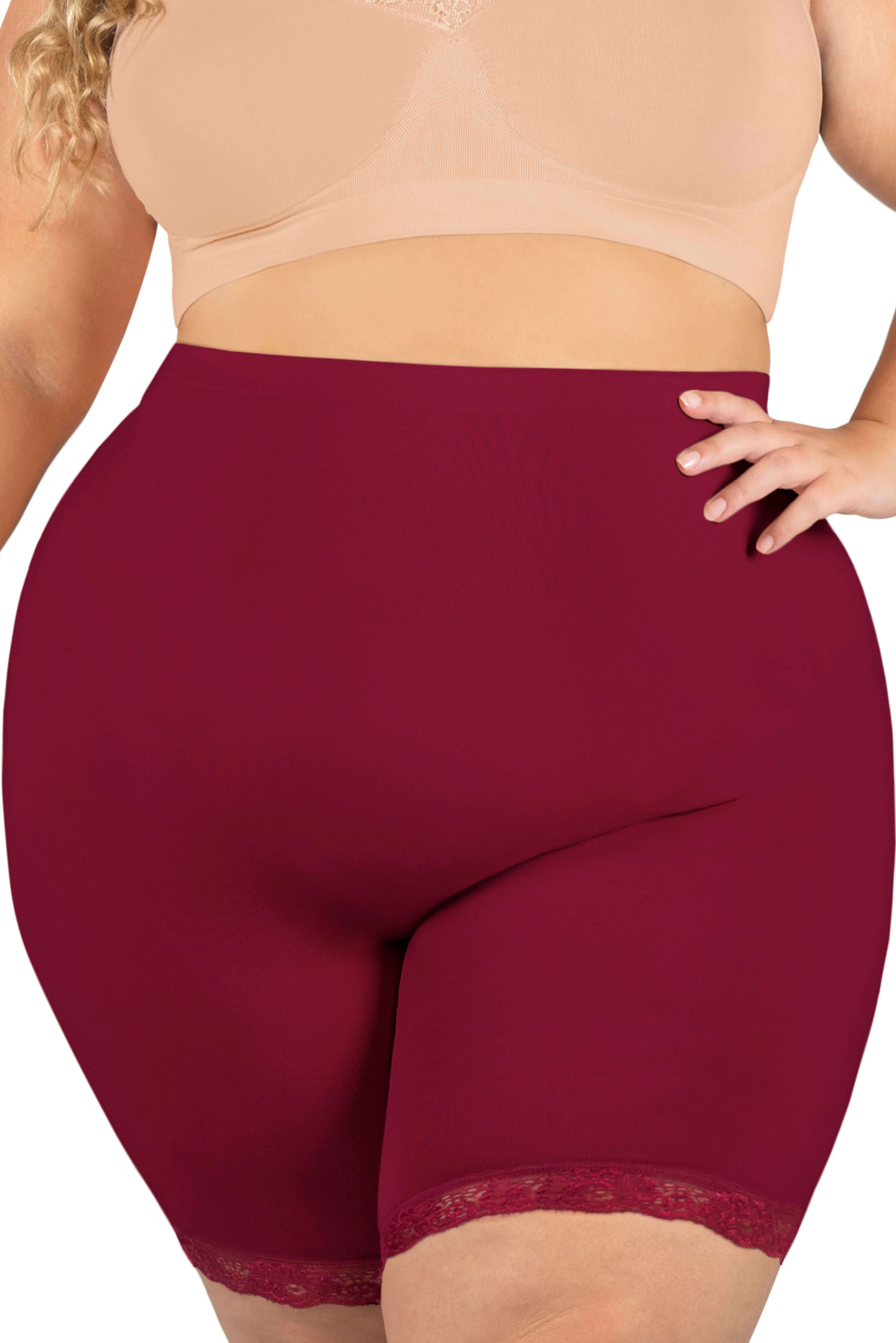 Curvy Anti Chafing High Rise Long Cotton Rich Shorts - Image 14
