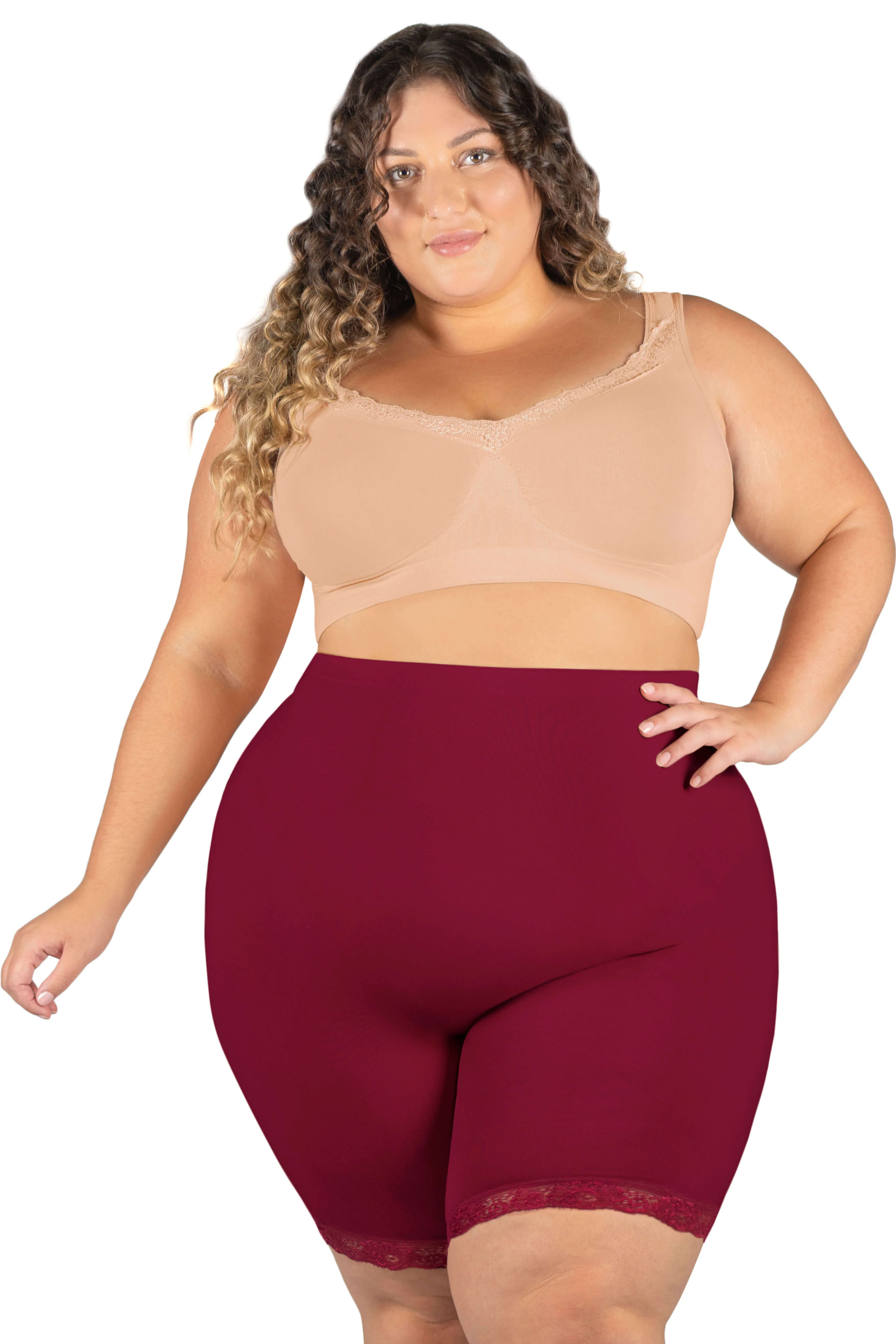 Curvy Anti Chafing High Rise Long Cotton Rich Shorts - Image 15