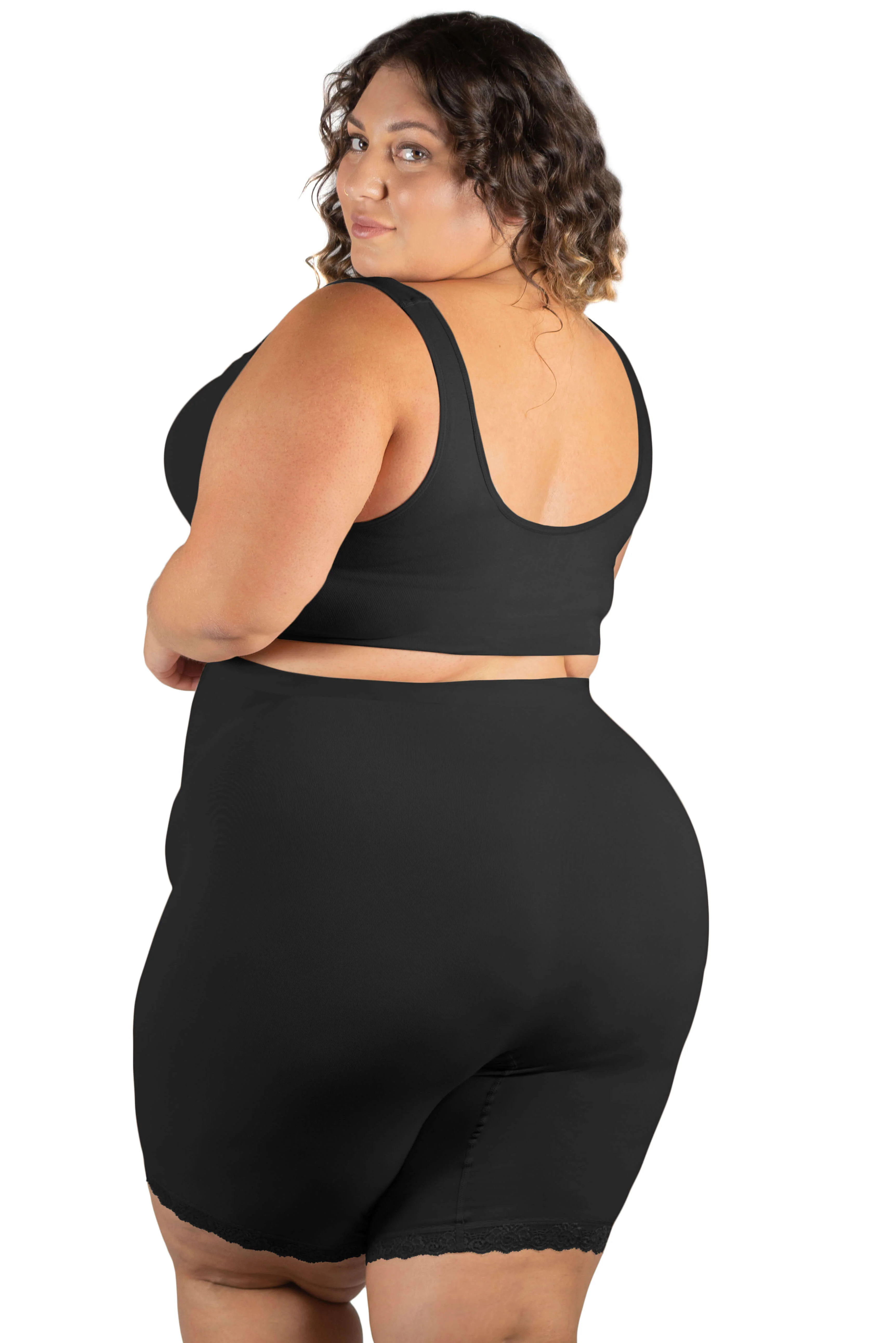 Curvy Anti Chafing High Rise Long Cotton Rich Shorts - Image 3