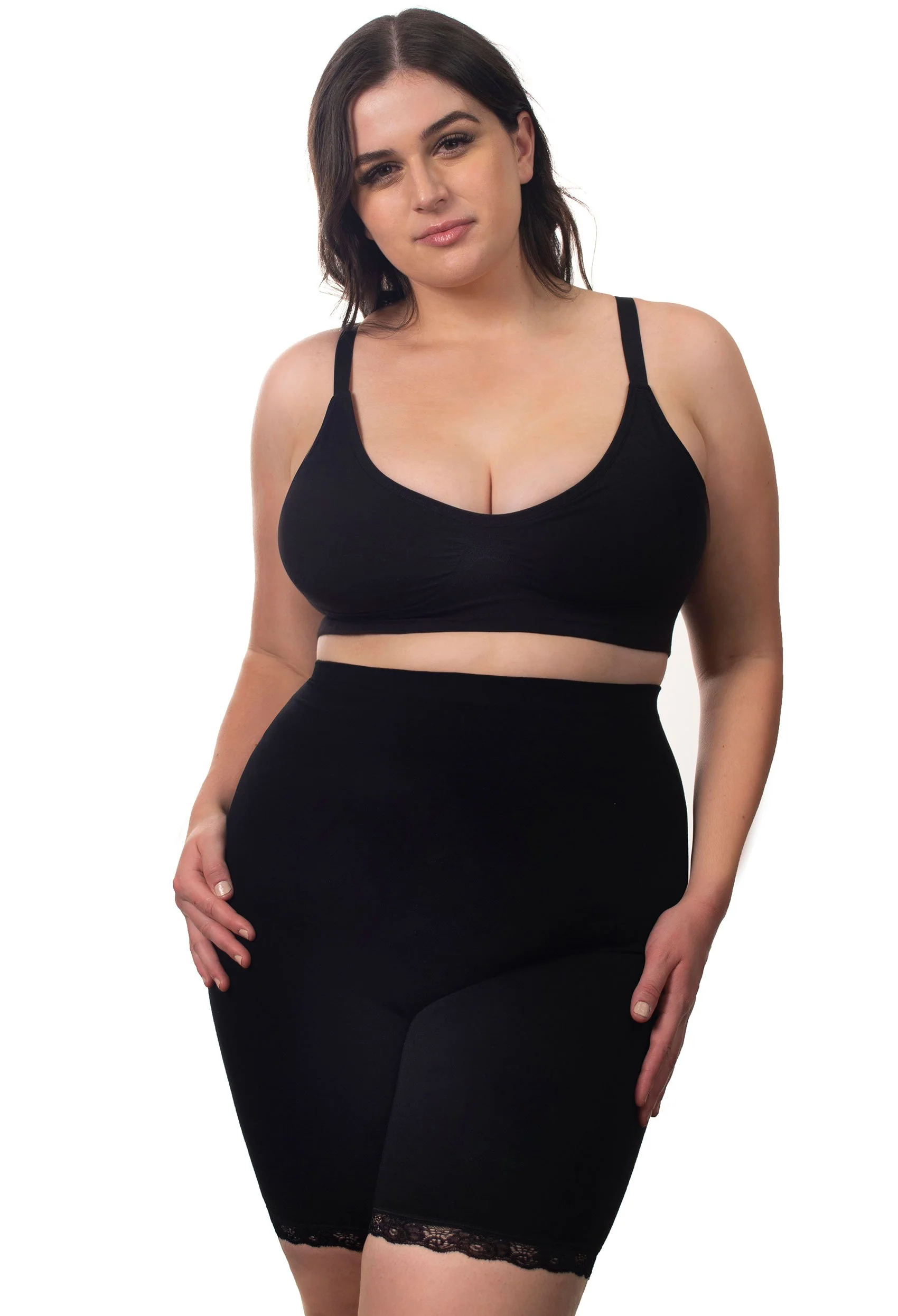 Curvy Anti Chafing High Rise Long Cotton Rich Shorts - Image 4