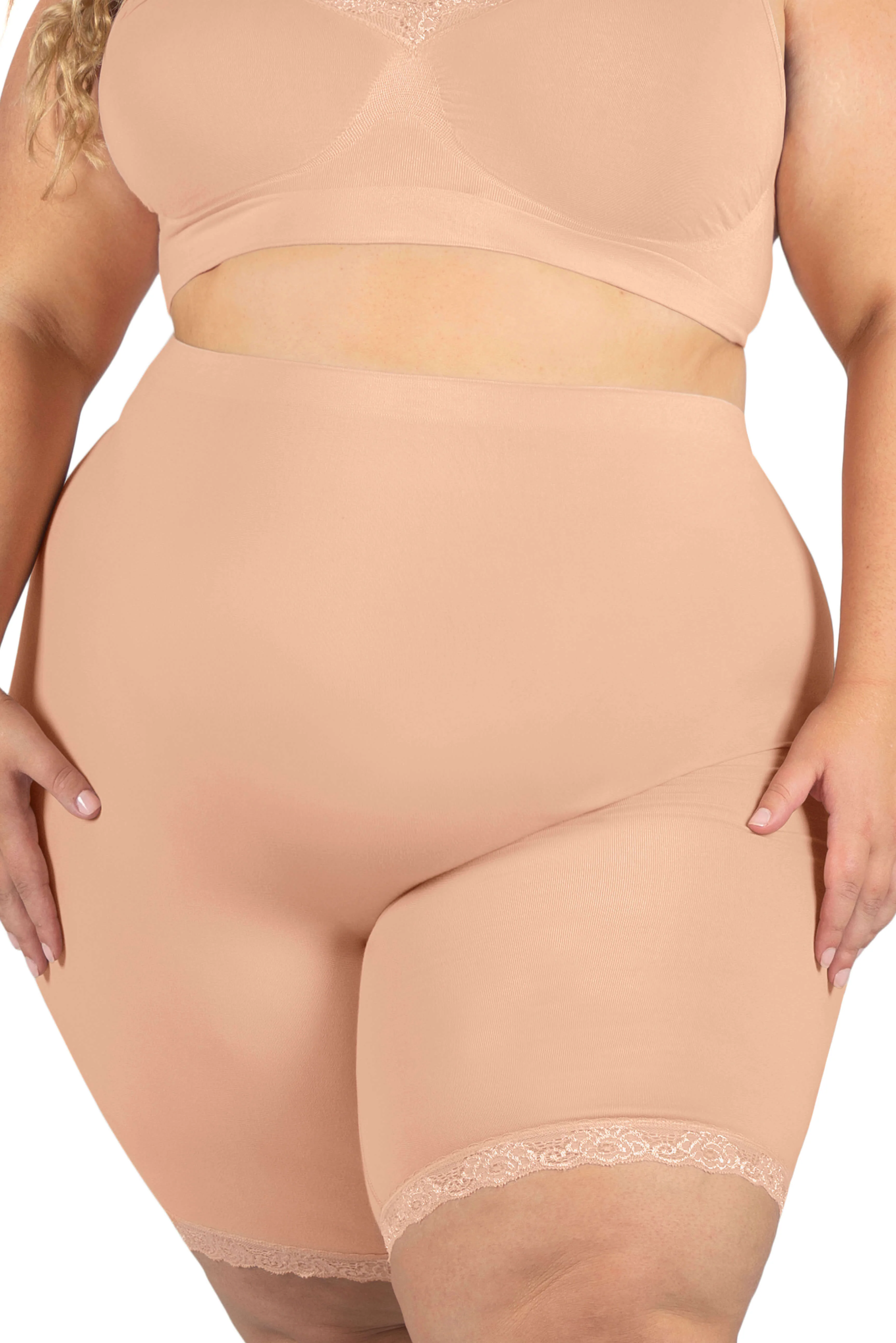 Curvy Anti Chafing High Rise Long Cotton Rich Shorts - Image 5