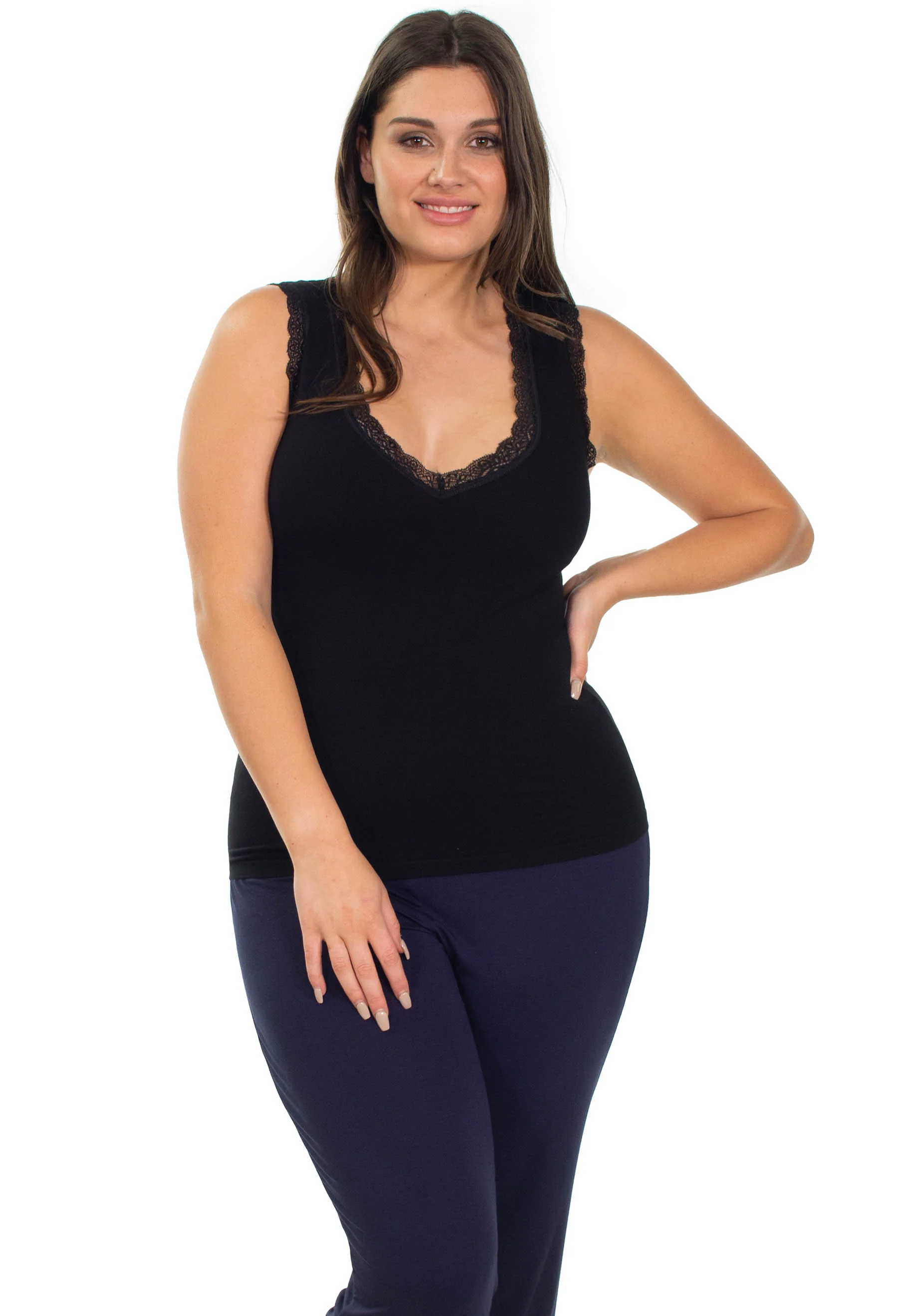 Luxury Cotton Rich Lace Curvy Tank Top - Image 5