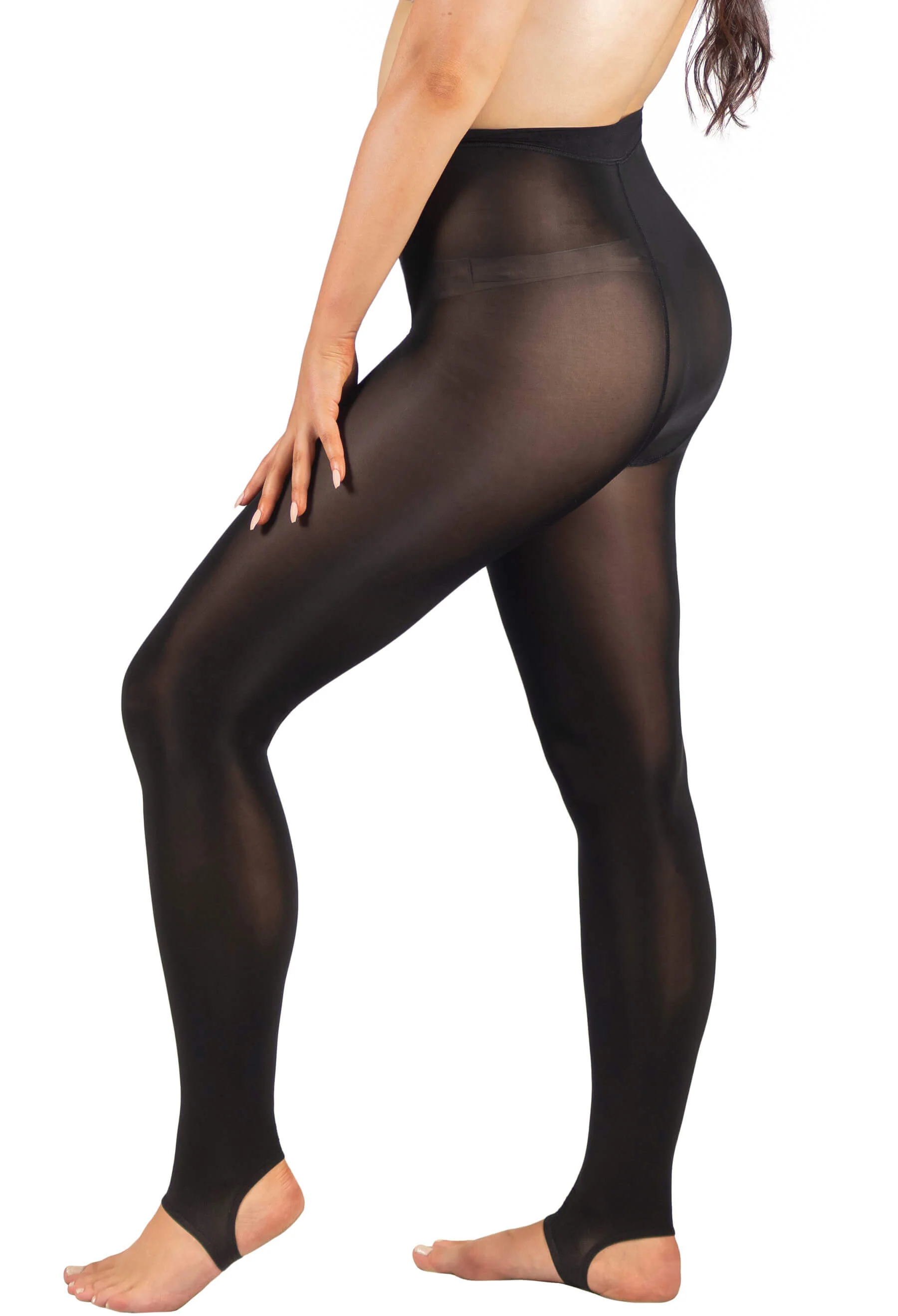 Ladder Resistant Shaping Stirrup Pantyhose Black - Image 4
