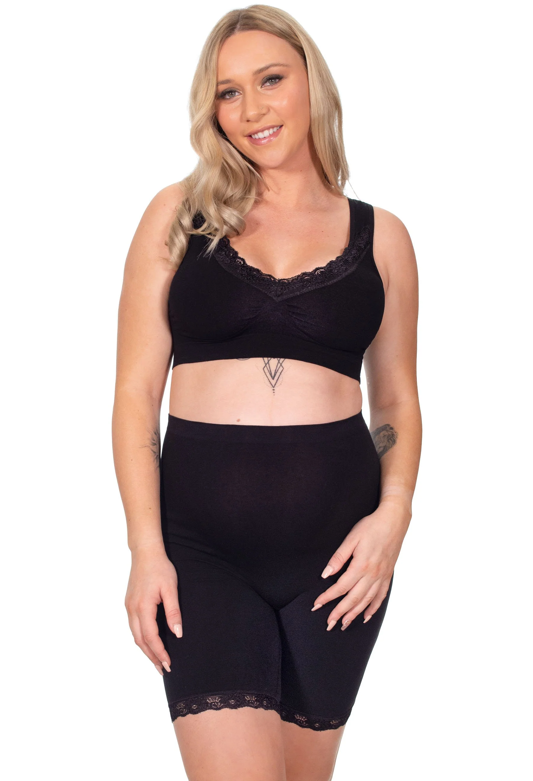 Maternity Anti Chafing High Rise Long Cotton Rich Shorts - 3 Pack - Image 5