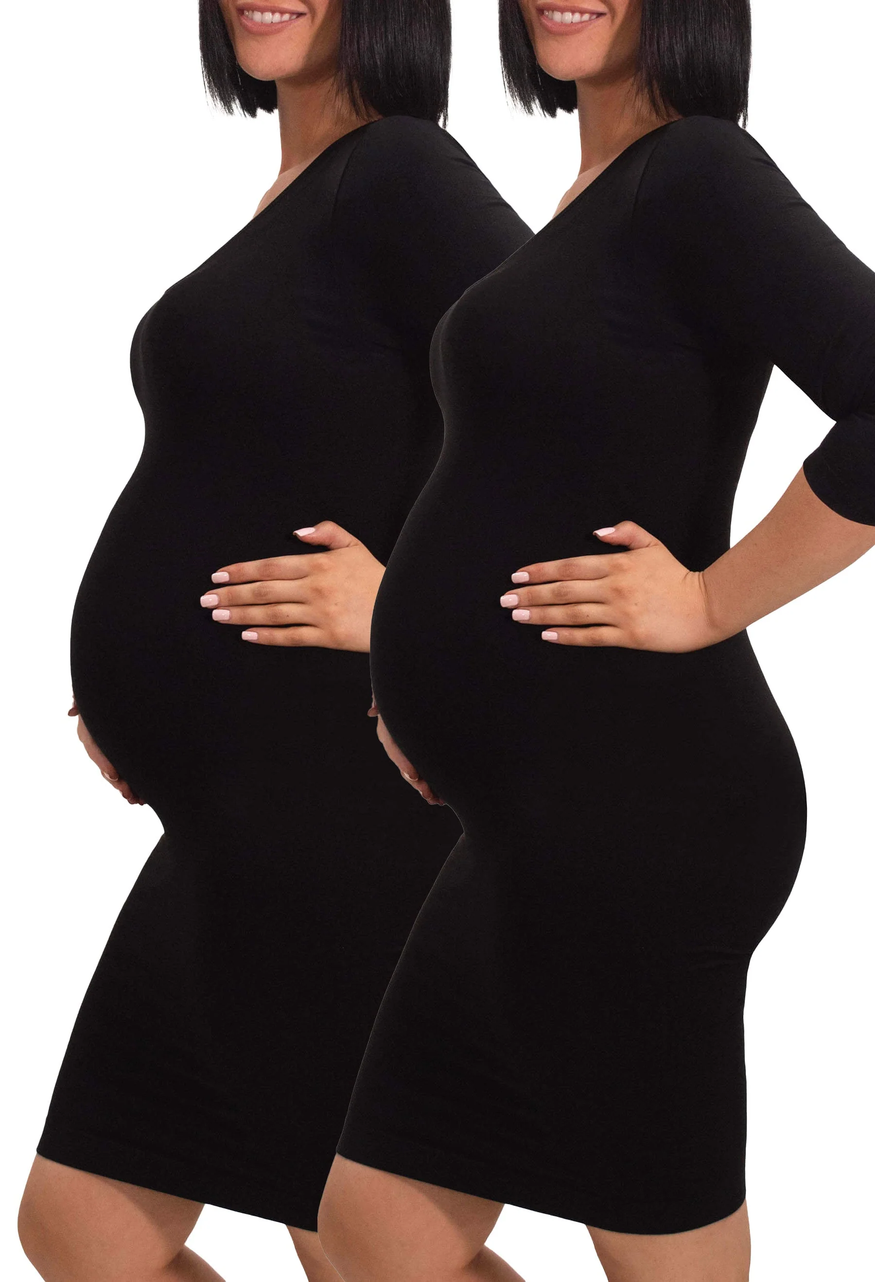 Maternity Bamboo 3/4 Sleeve Bodycon Dress - 2 Pack