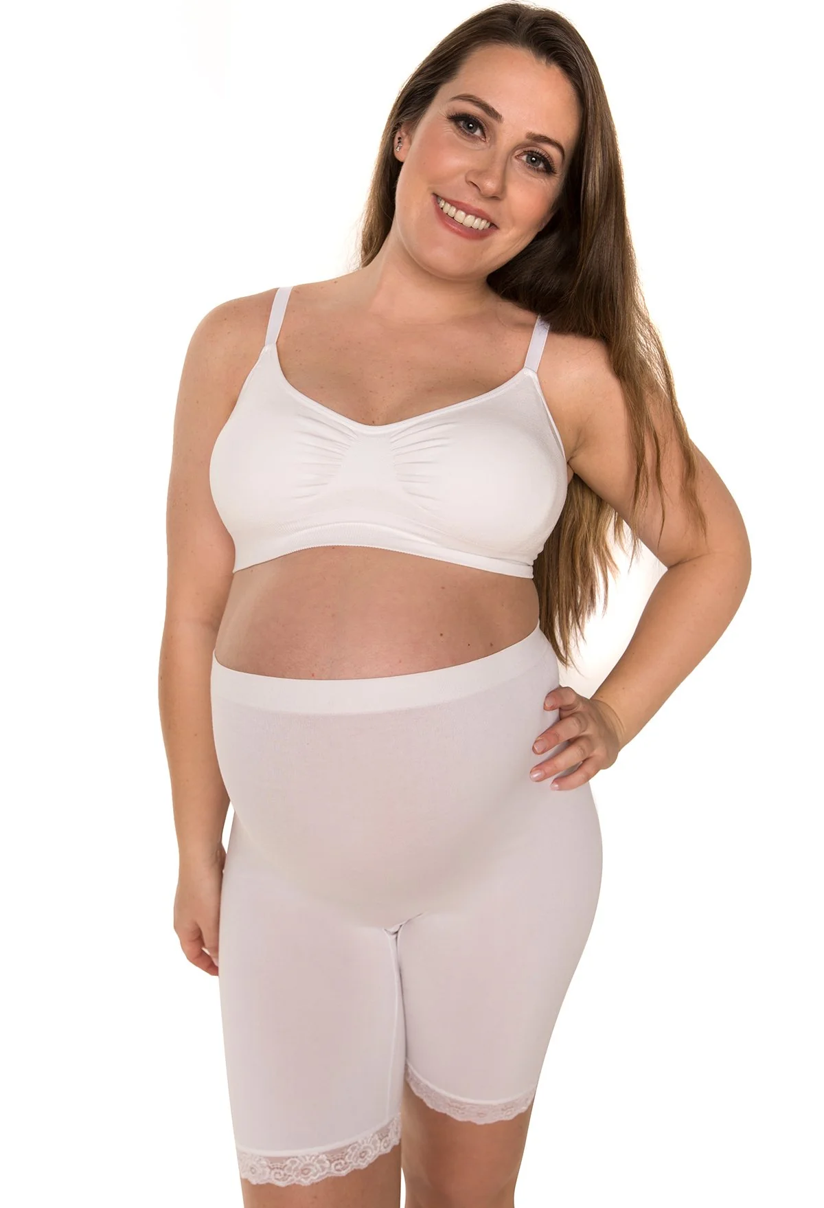 Maternity Anti Chafing High Rise Long Cotton Rich Shorts | Pacific Blue - Image 6
