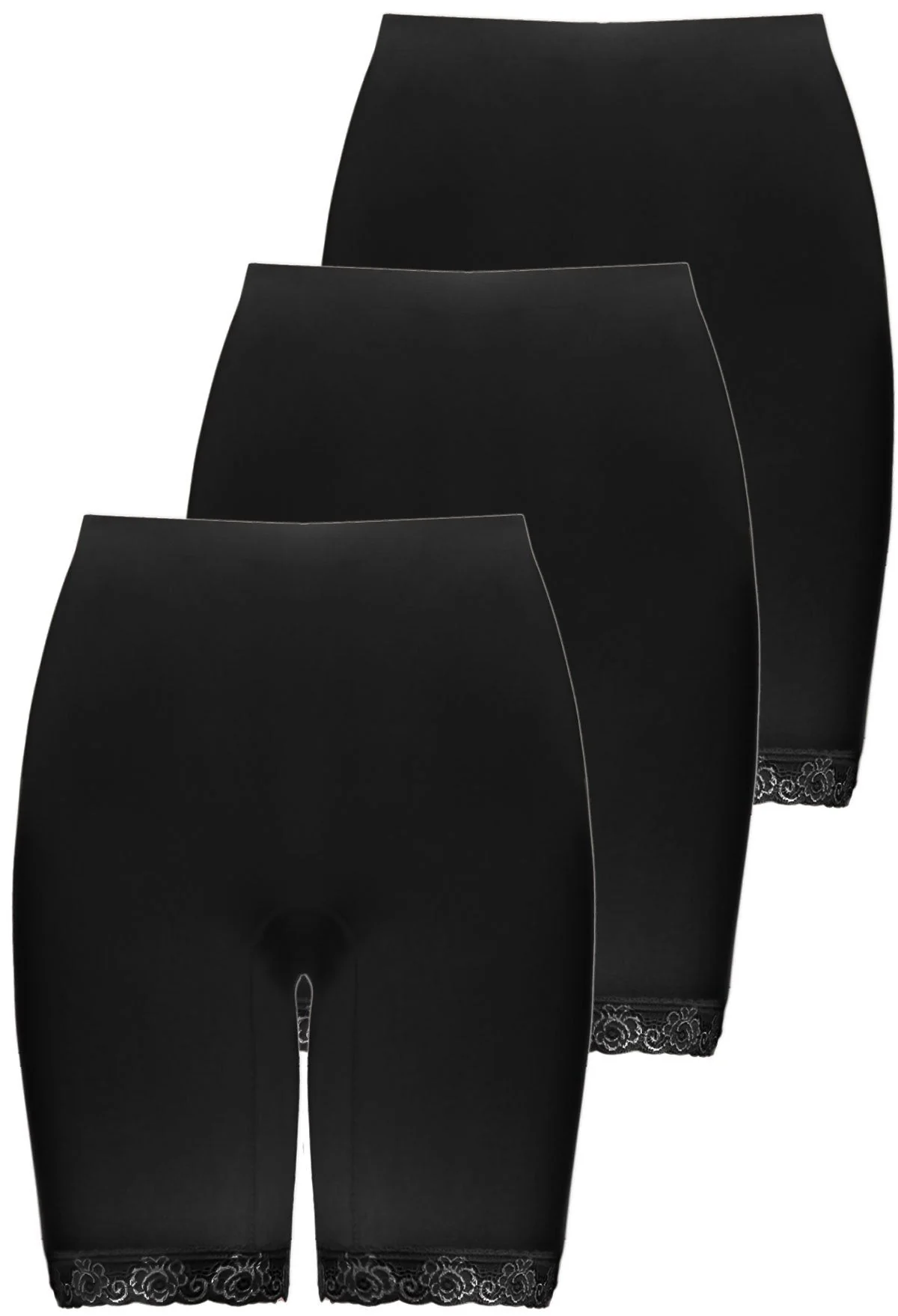 Plus Size Anti Chafing High Rise Long Cotton Rich Shorts - 3 Pack - Image 18