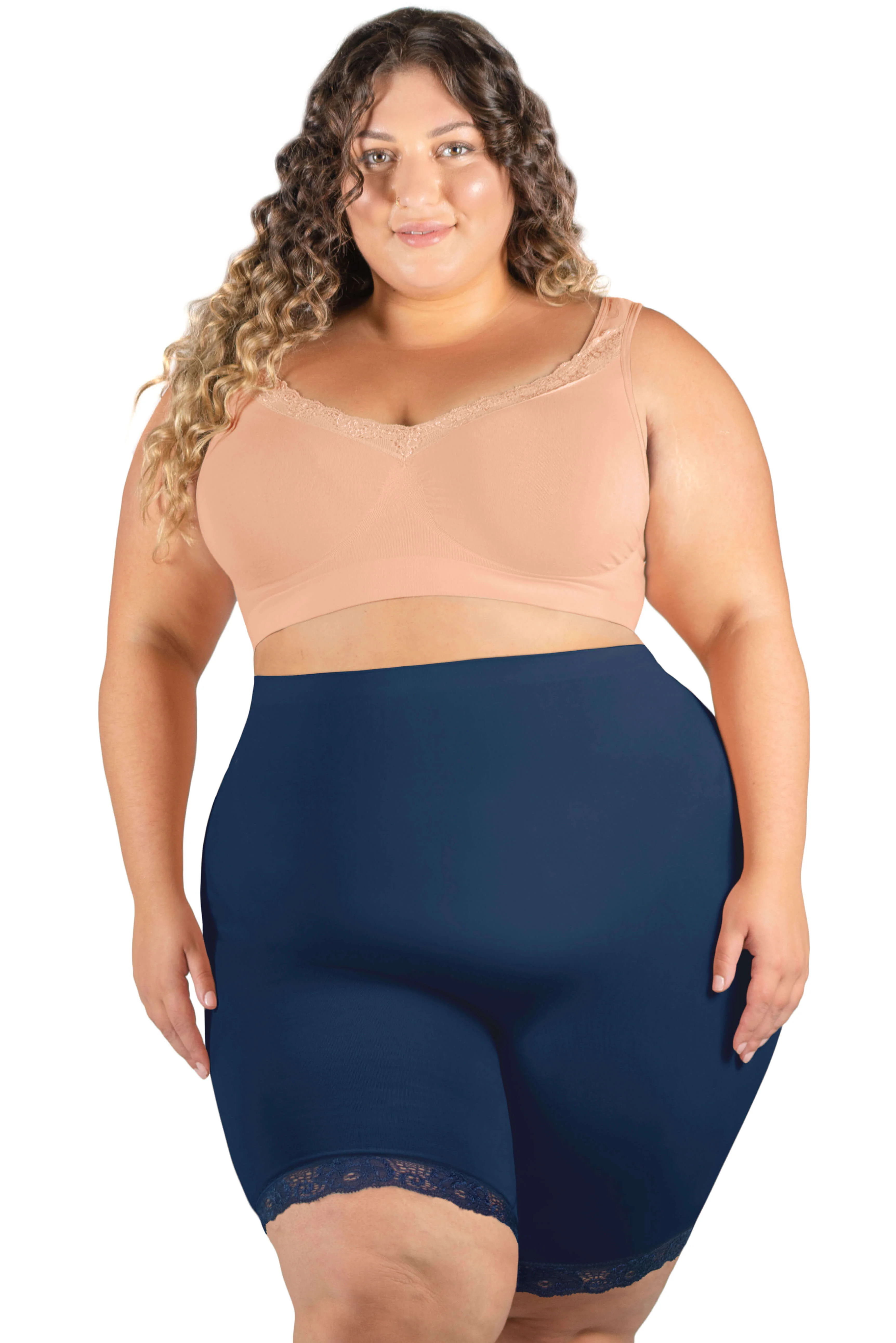 Plus Size Anti Chafing High Rise Long Cotton Rich Shorts - 3 Pack - Image 19