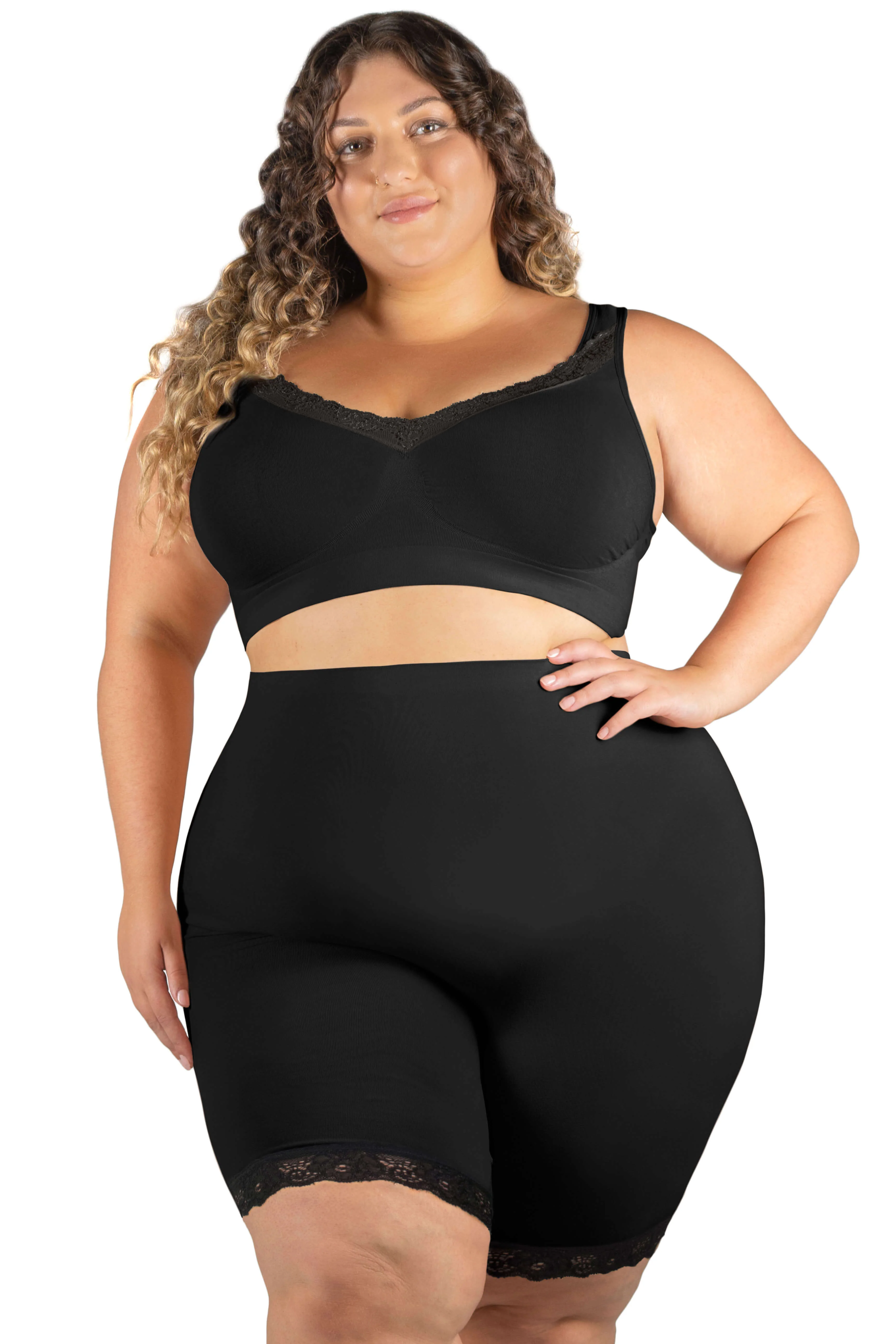 Plus Size Anti Chafing High Rise Long Cotton Rich Shorts - 3 Pack - Image 2