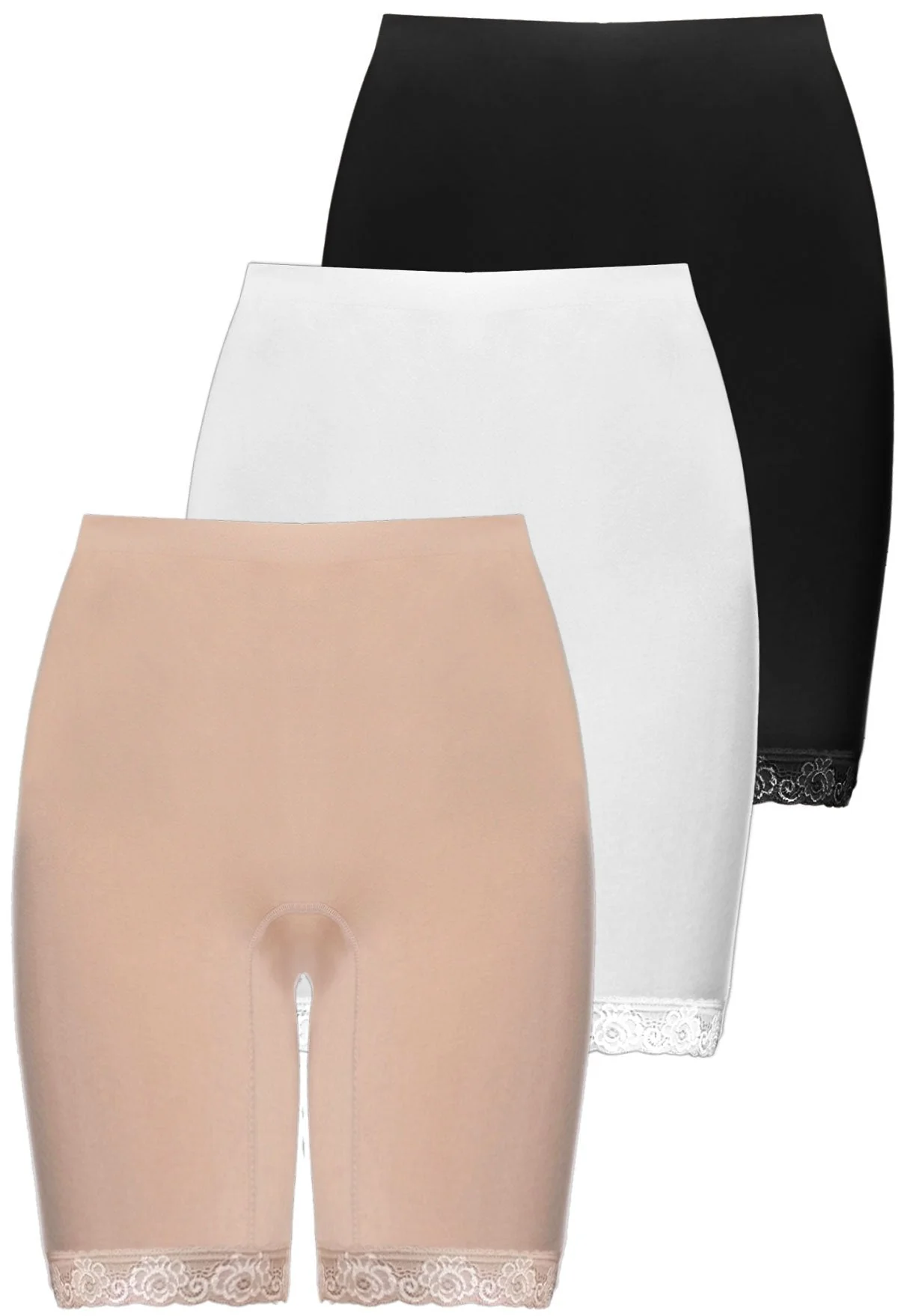 Plus Size Anti Chafing High Rise Long Cotton Rich Shorts - 3 Pack - Image 21