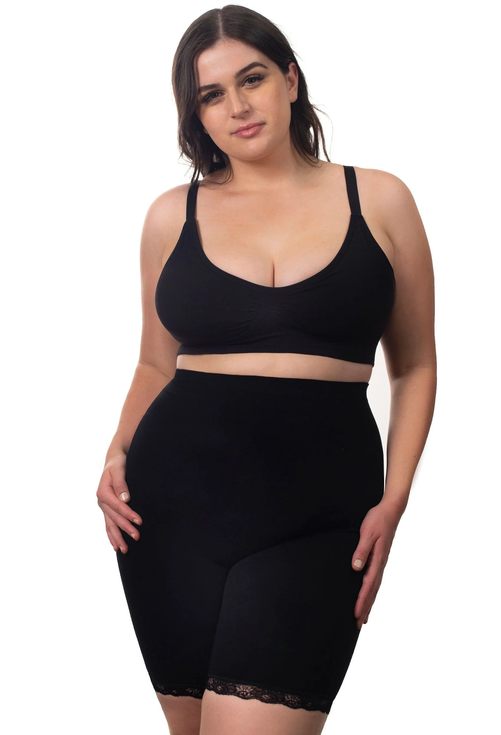 Plus Size Anti Chafing High Rise Long Cotton Rich Shorts - 3 Pack - Image 4