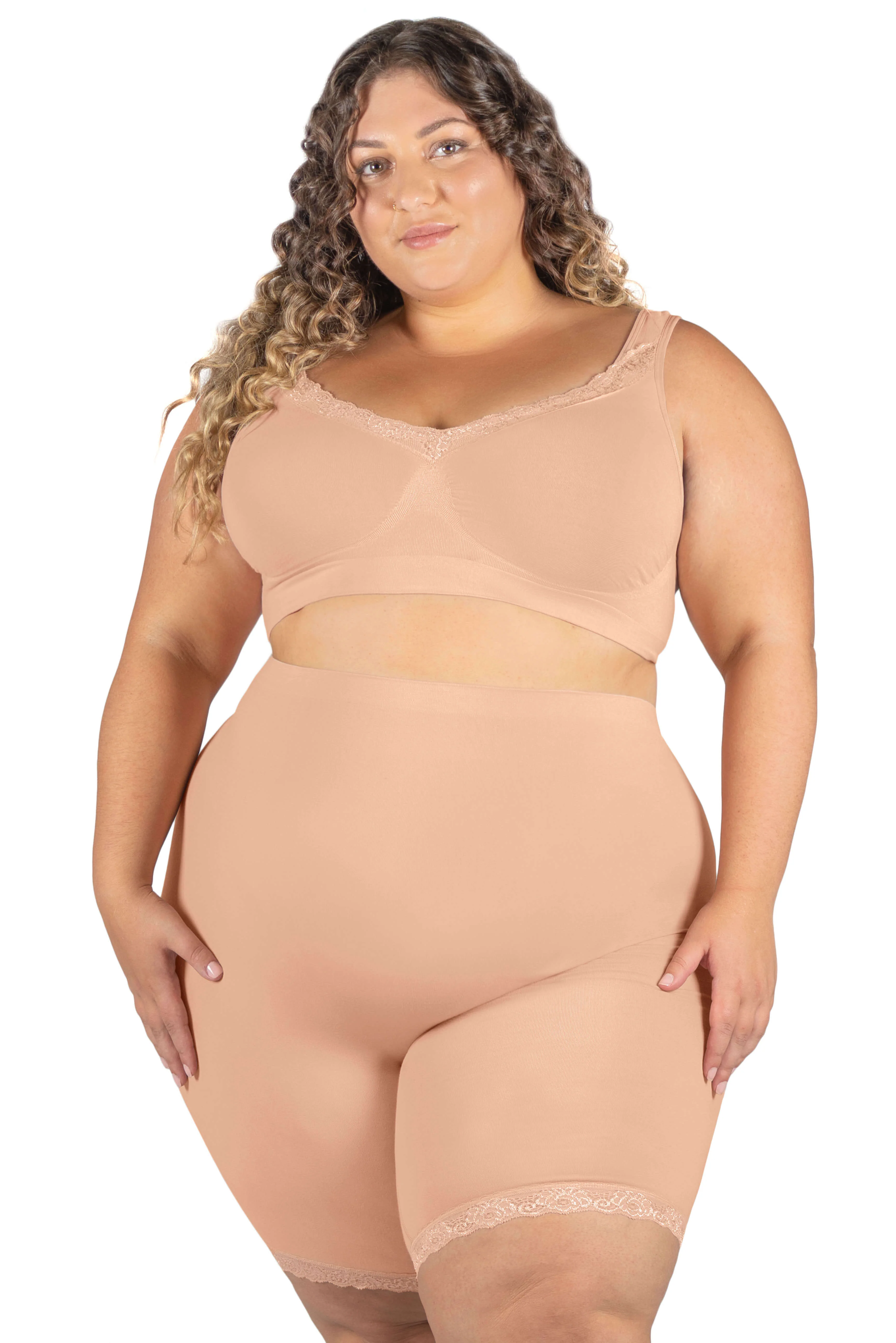 Plus Size Anti Chafing High Rise Long Cotton Rich Shorts - 3 Pack - Image 5