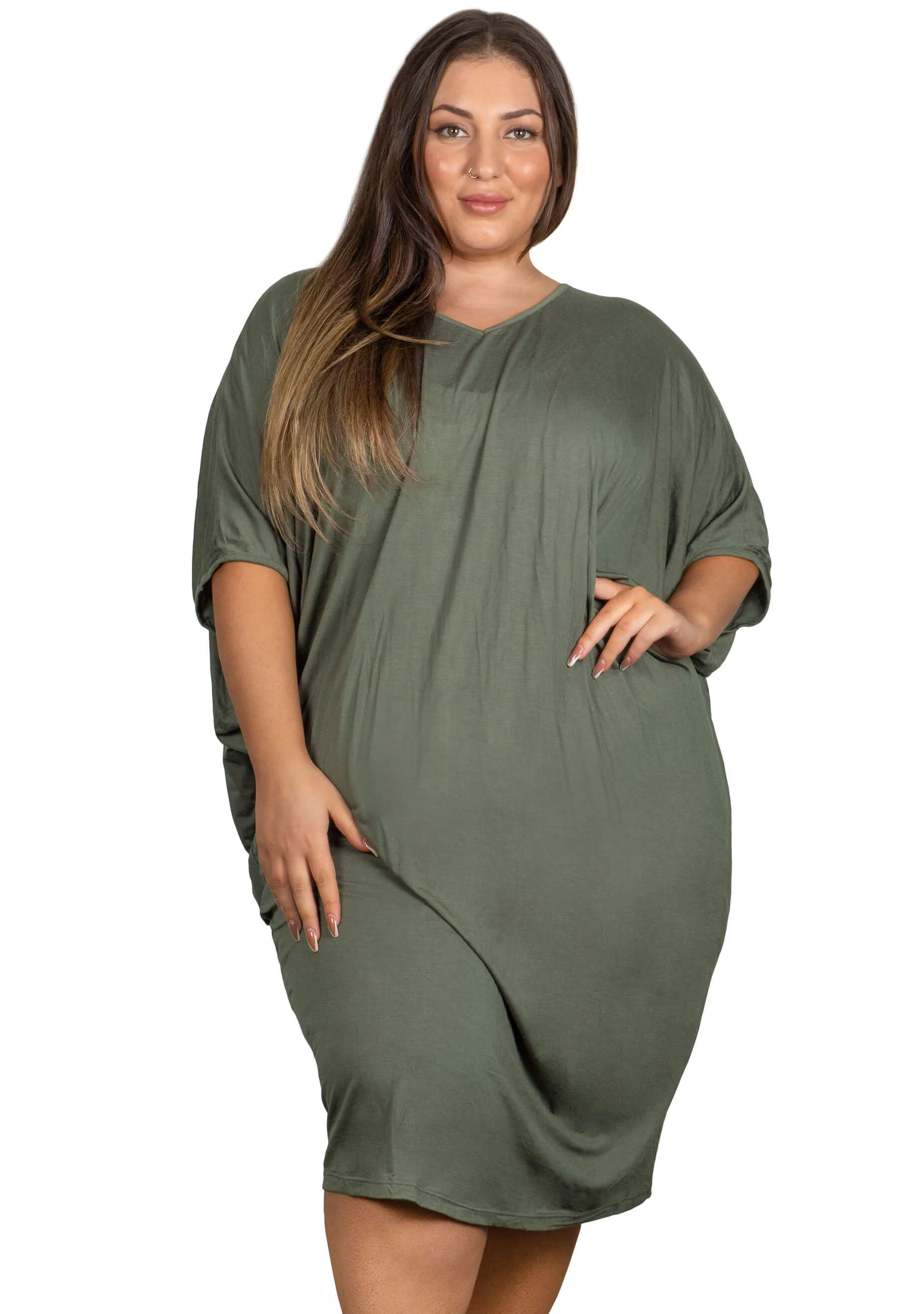 Plus Size Bamboo V Neck Draped Dress - Image 10