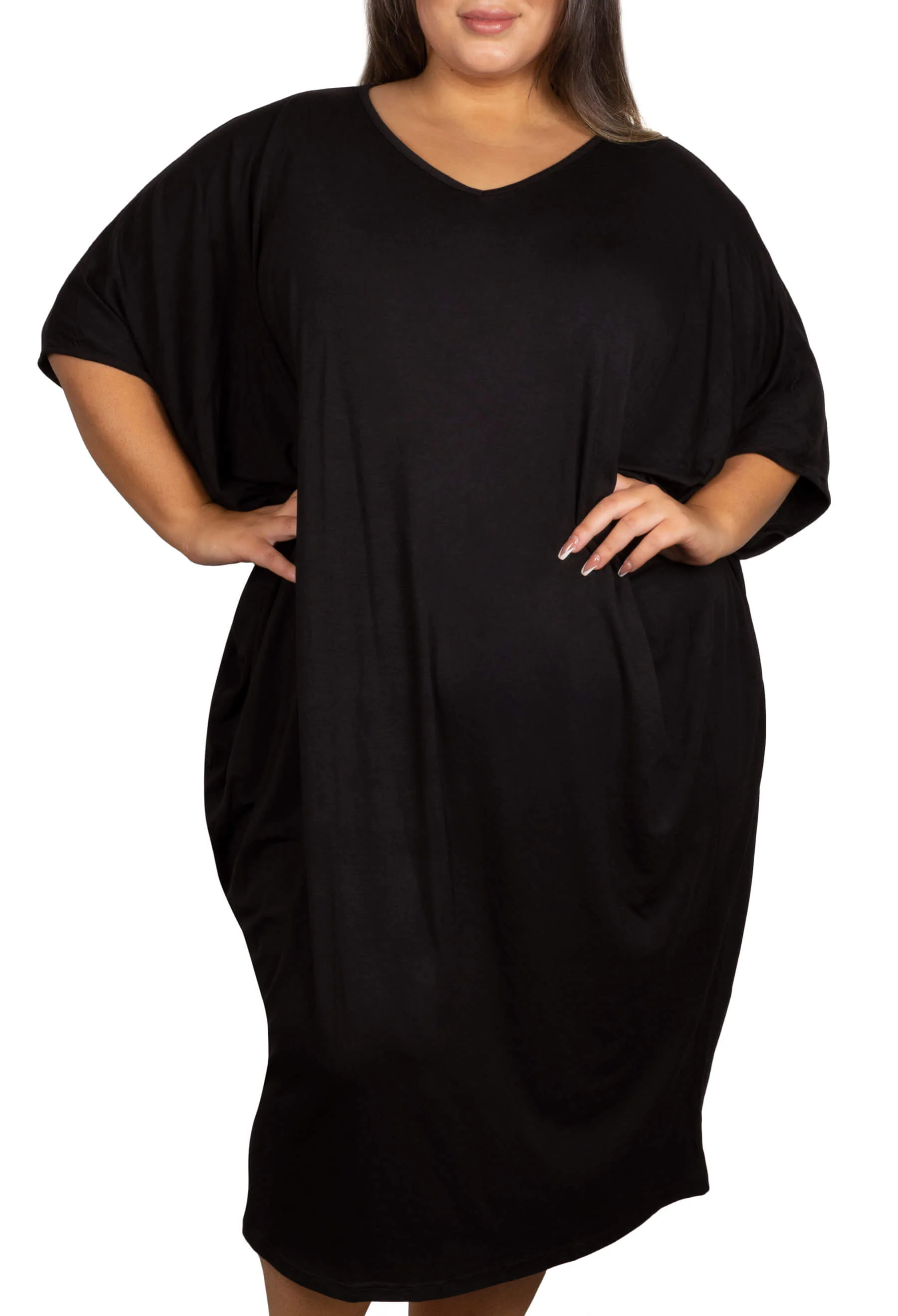 Plus Size Bamboo V Neck Draped Dress - Image 5