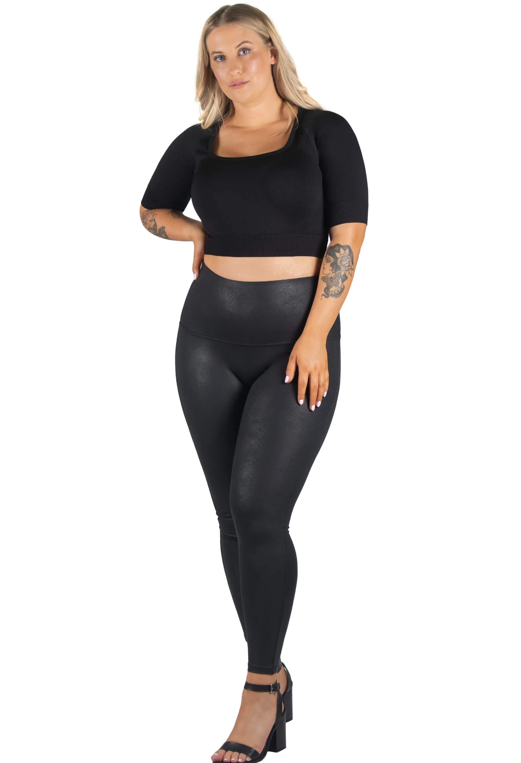 Plus Size High Rise Faux Leather Leggings - Image 10