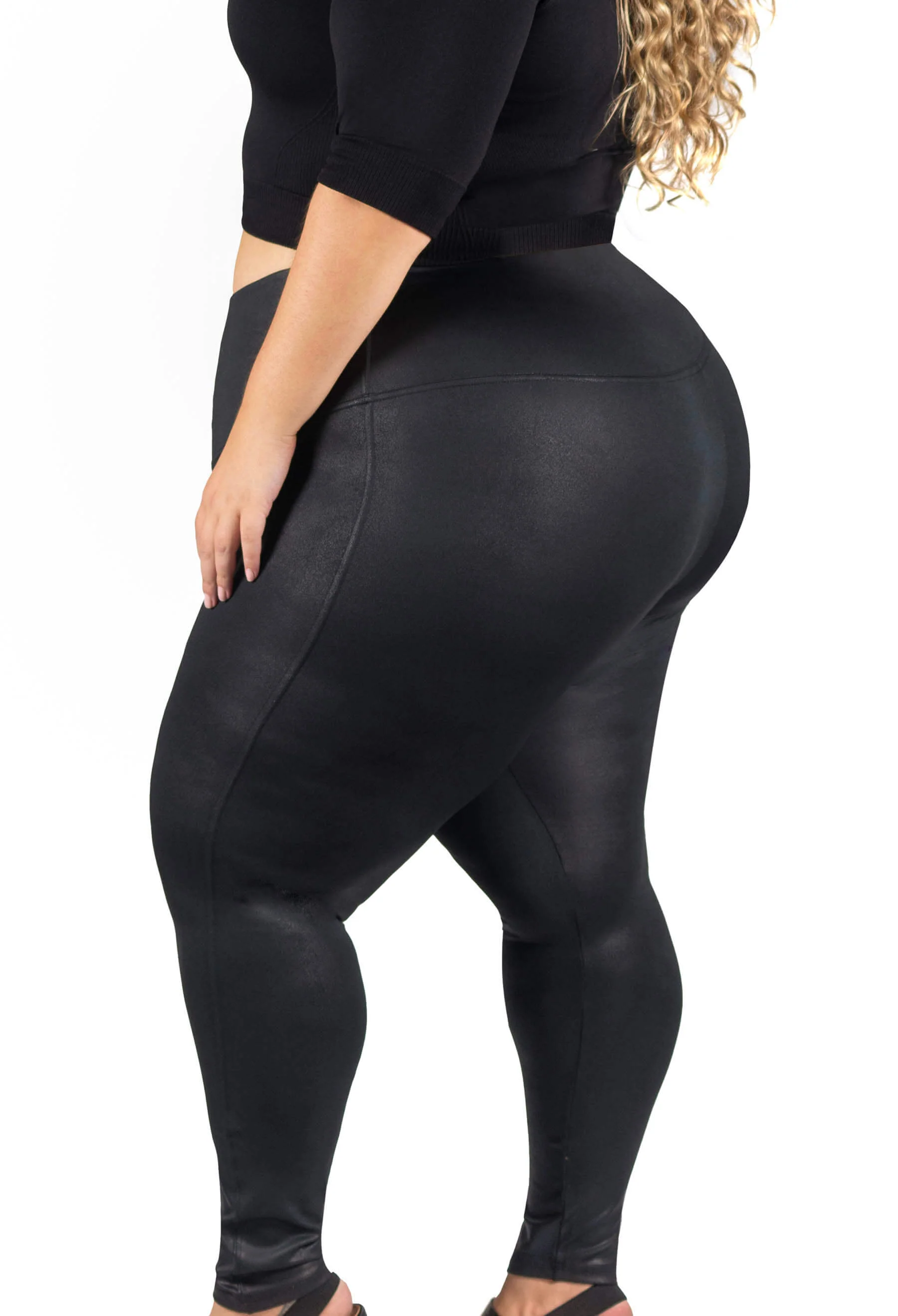 Plus Size High Rise Faux Leather Leggings - Image 2
