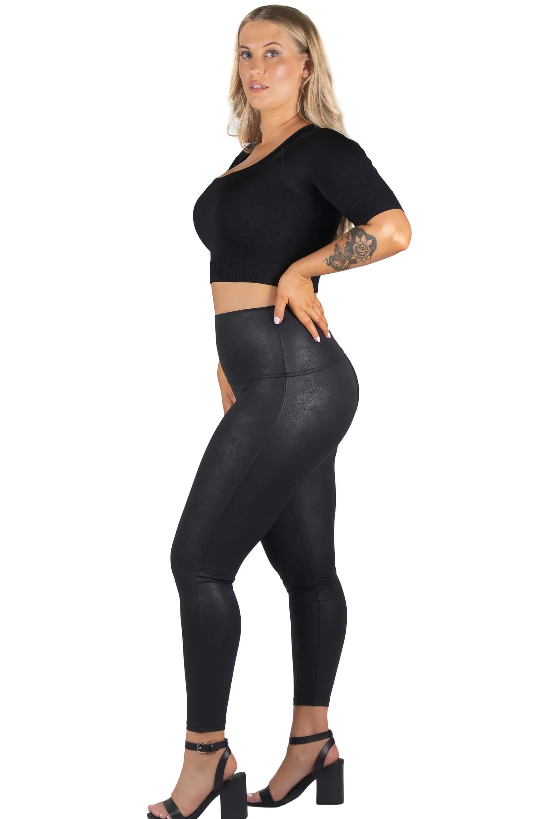 Plus Size High Rise Faux Leather Leggings - Image 9