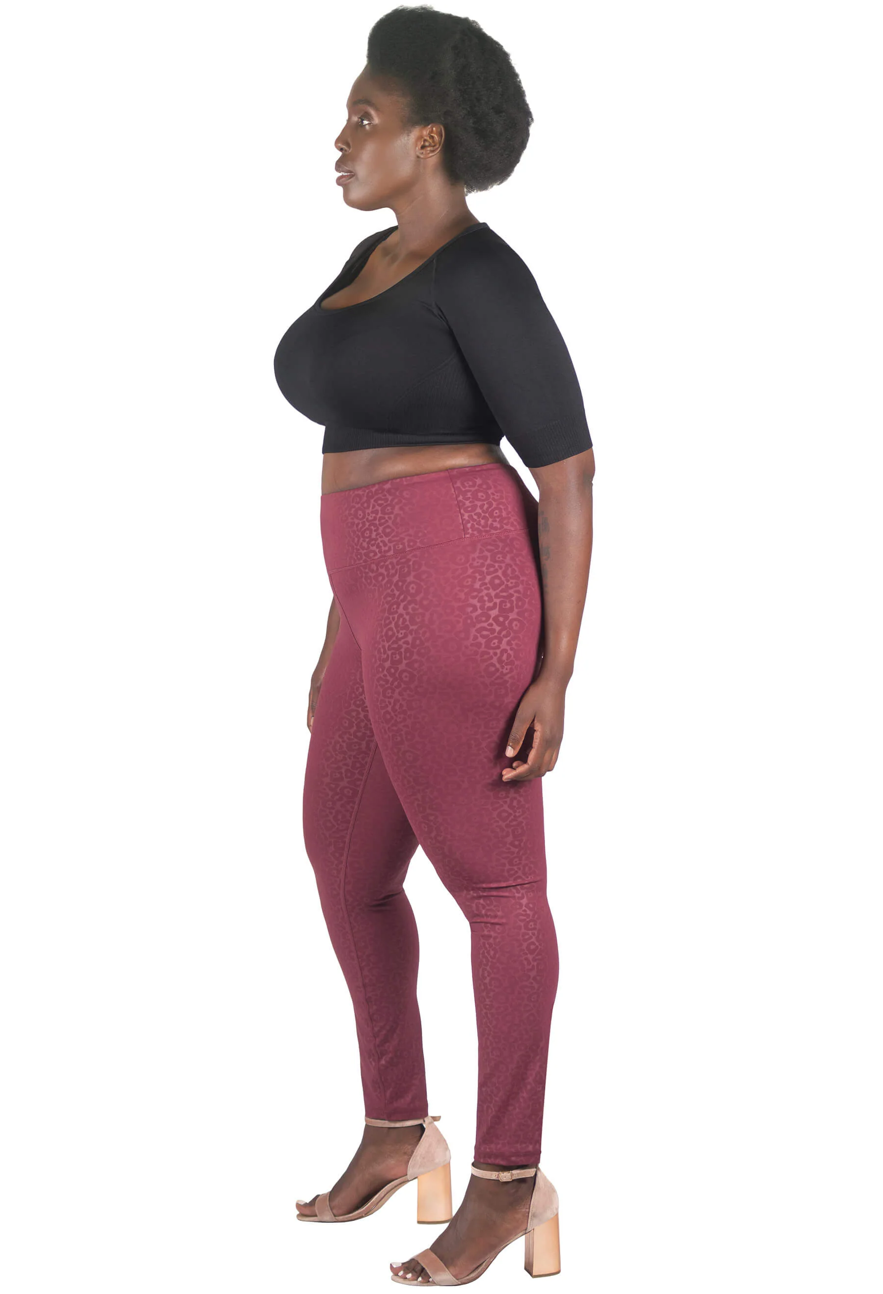 Plus Size High Waisted Burgundy Leopard Print Leggings - Image 8